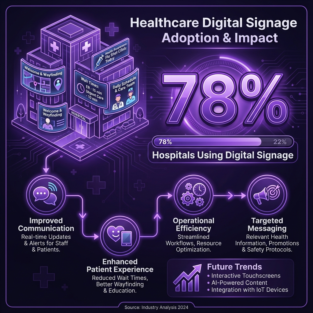 78% of hospitals using digital signage for wayfinding and patient communication