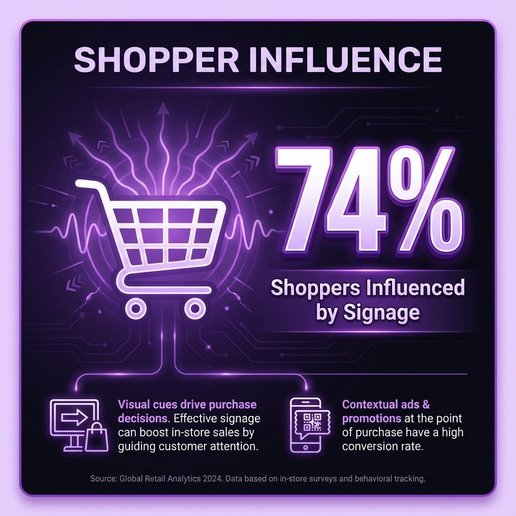 74% of shoppers influenced by digital signage in purchase decisions
