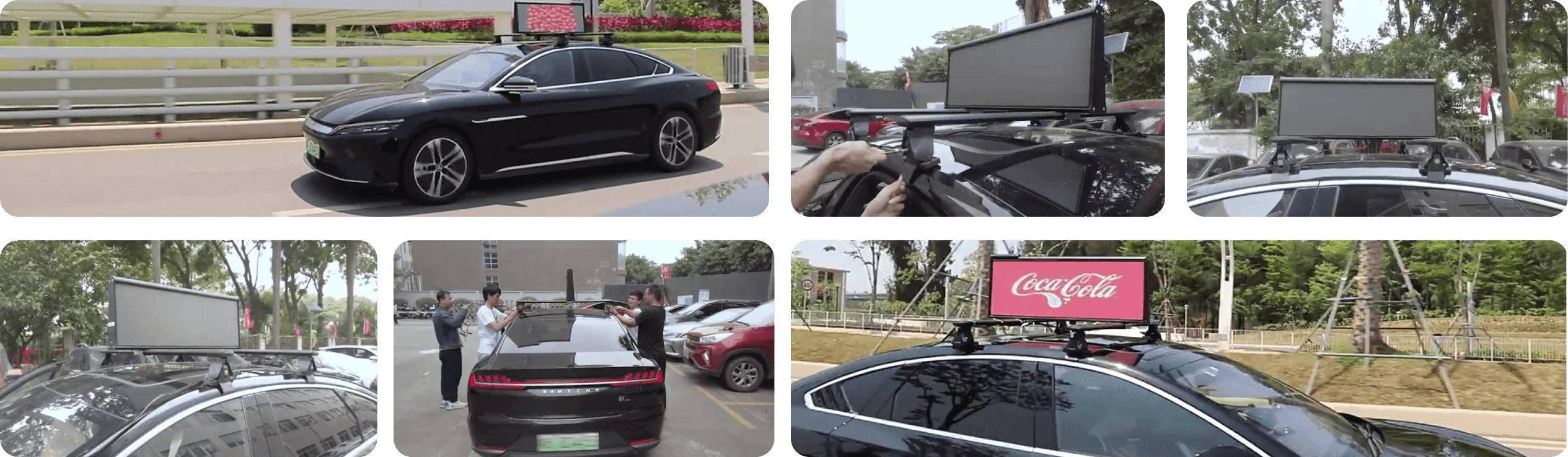 Rooftop LED hardware installation, mounts and screen proof on a vehicle